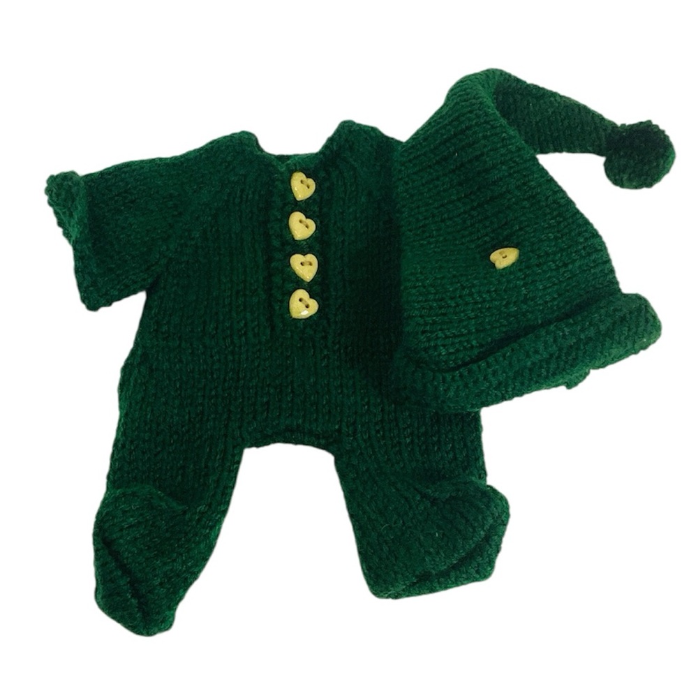 💚 Teddy Bear Green Knit Onsie with Matching Hat